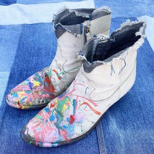 One Of Kind Golden Goose Painted Ankle Boots Young Metal-Toe Western Boots 39